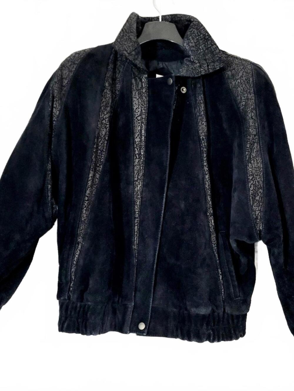RINZI Vintage Black Leather Suede Textured Panel Jacket Size L — Unique vintage